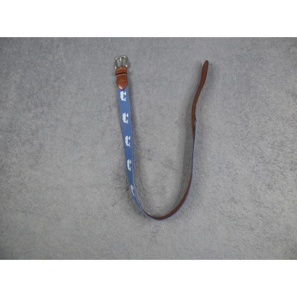 Tommy Bahama Mens Whale Embroidered Belt Blue Brown Faux Leather 30-32 11TM03X00